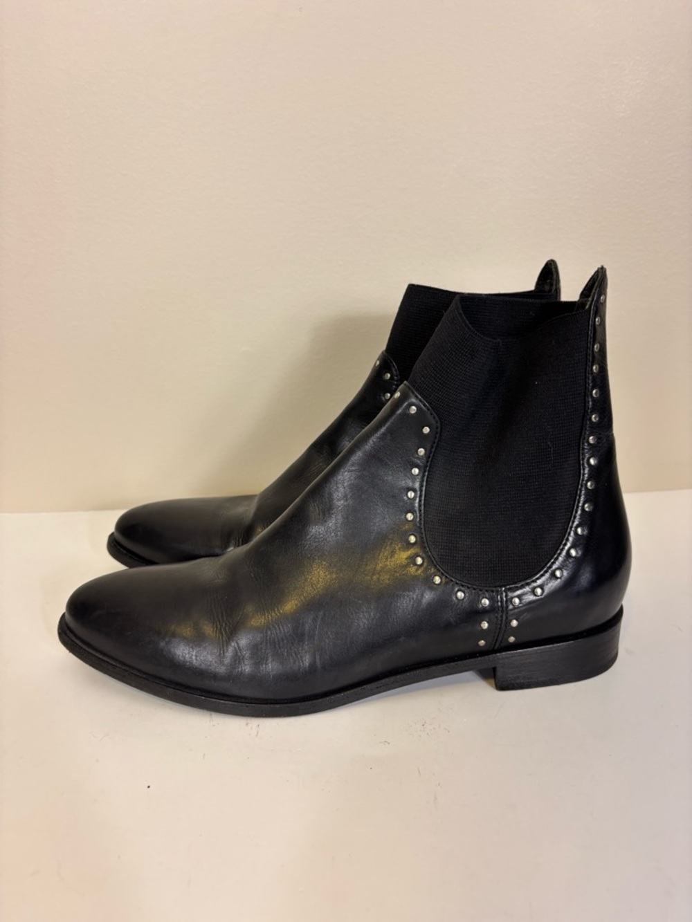 M. Gemi Black‎ Leather Pull On Chelsea Boots with Stud Detailing - Women’s 8.5